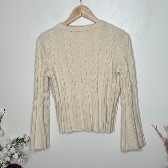 EVEREVE McKinnon Bell Sleeve Pullover Cable Knit Sweater Cream Ivory Sz XL {3D4} - Picture 4 of 6